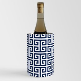 Dark Navy Blue and White Greek Key Pattern Wine Chiller