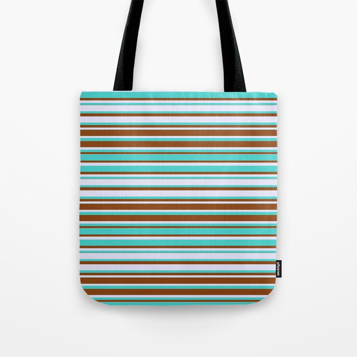 Lavender, Turquoise, and Brown Colored Lines Pattern Tote Bag