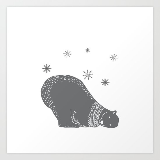 Merry christmas- Polar bear - Animal Watercolor Illustration Art Print