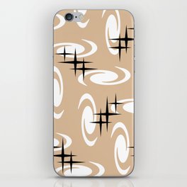 Retro Atomic Age Swirls Stars Pattern Tan iPhone Skin