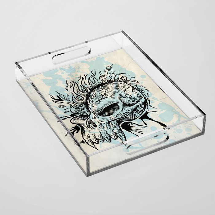 Skull Hand Draw With Flame Acrylic Tray By Doomko Society6