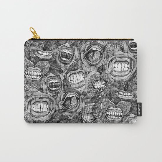 BITE ME roses and orchids BLACK WHITE Carry-All Pouch