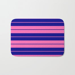 [ Thumbnail: Hot Pink & Dark Blue Colored Striped Pattern Bath Mat ]