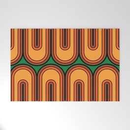 Mid Century Modern Geometric Sonic Wave Pattern 526 Orange Green Brown and Yellow Welcome Mat