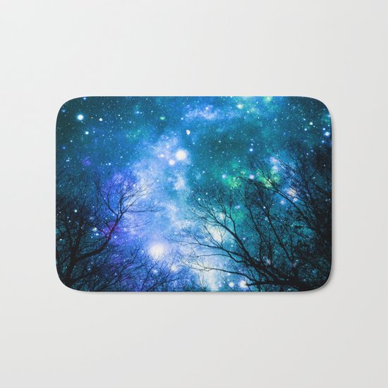 Black Trees Blue Turquoise Teal Space Bath Mat