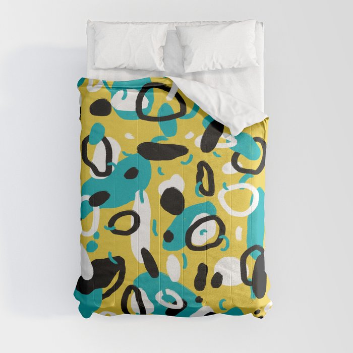 Turquoise and yellow abstract blobs Comforter