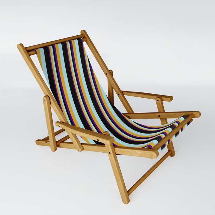 Indigo, Goldenrod, Powder Blue & Black Colored Lines Pattern Sling Chair
