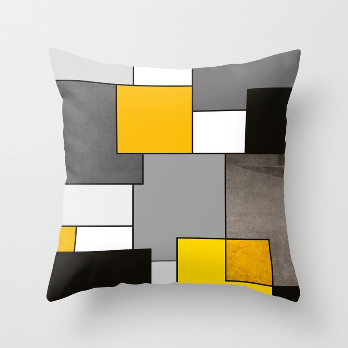 Black Yellow and Gray Geometric Art Throw Pillow