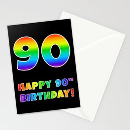 [ Thumbnail: HAPPY 90TH BIRTHDAY - Multicolored Rainbow Spectrum Gradient Stationery Cards ]