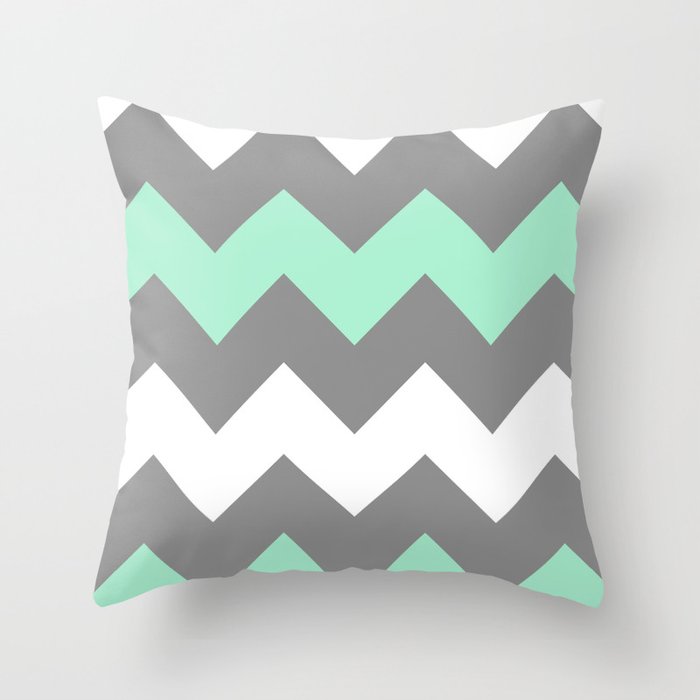 Mint White Grey Chevron Throw Pillow by CreativeAngel Society6