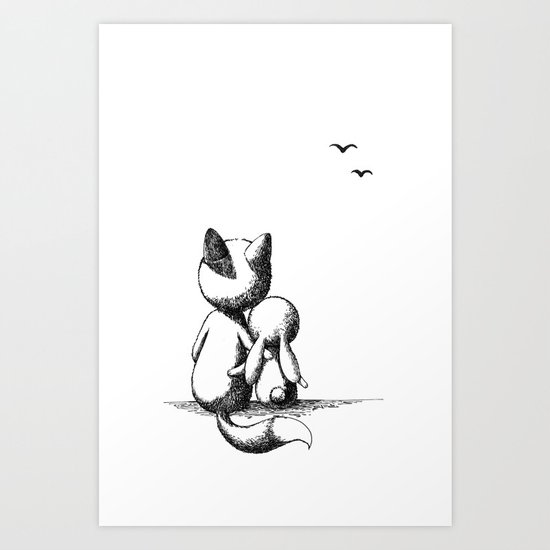Fox and a rabbit Art Print