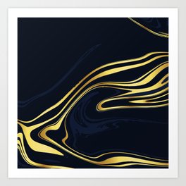 Dark Blue And Gold Marble Background Art Print