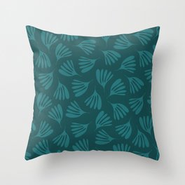 Green Teal Wispy Leaves Contemporary Abstract Botanical Pattern Throw Pillow