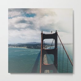 No Fear Above Golden Gate Bridge Metal Print | Photo, Sanfrancisco, Goldengatebridge, California, Pop Surrealism, Scare, Bridge, Ocean, Architecture, Women 