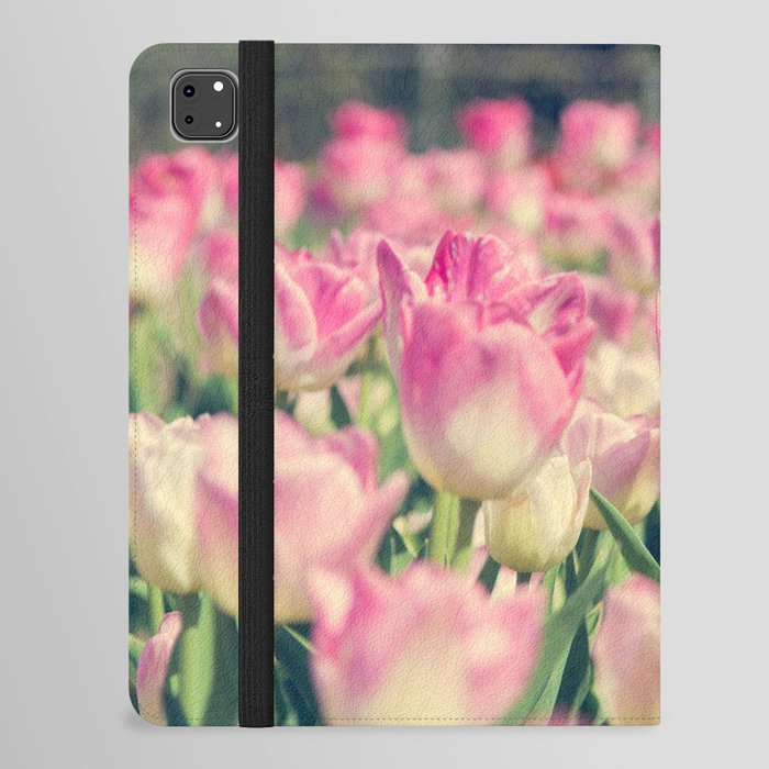 Blooming pink and yellow tulips.  iPad Folio Case