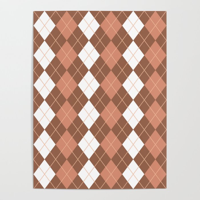 Brown White Seamless Argyle Pattern Poster
