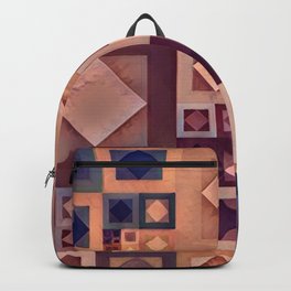 Geometric Squares Indigo Blue Copper Tan Backpack