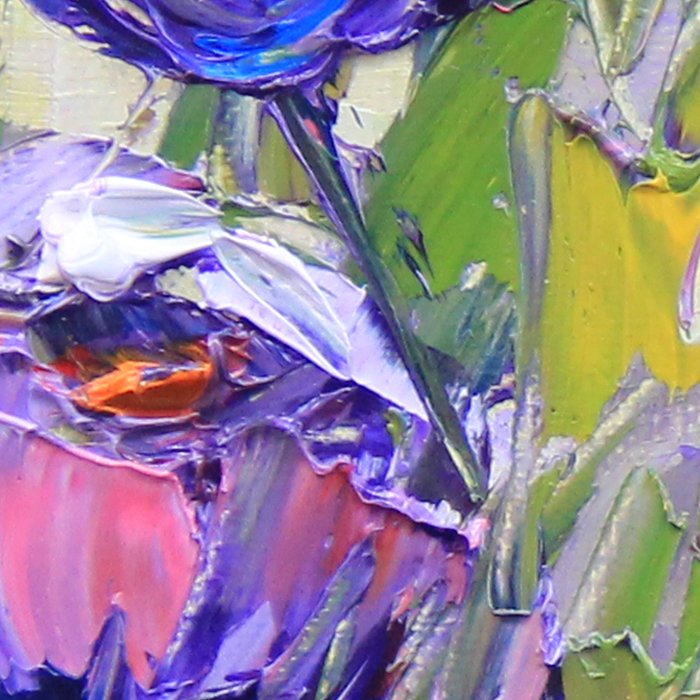 Purple And Pink Roses Palette Knife Painting In Oil Leggings By