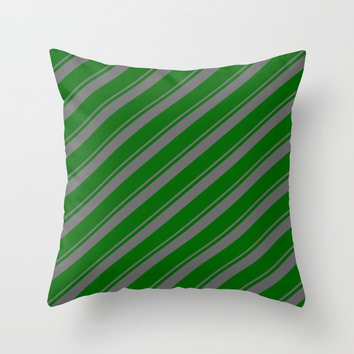 Dim Grey & Dark Green Colored Lined Pattern Throw Pillow