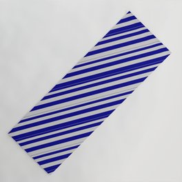 [ Thumbnail: Light Grey and Dark Blue Colored Lines Pattern Yoga Mat ]
