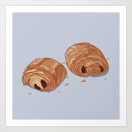 Deux pains au chocolat blue Art Print