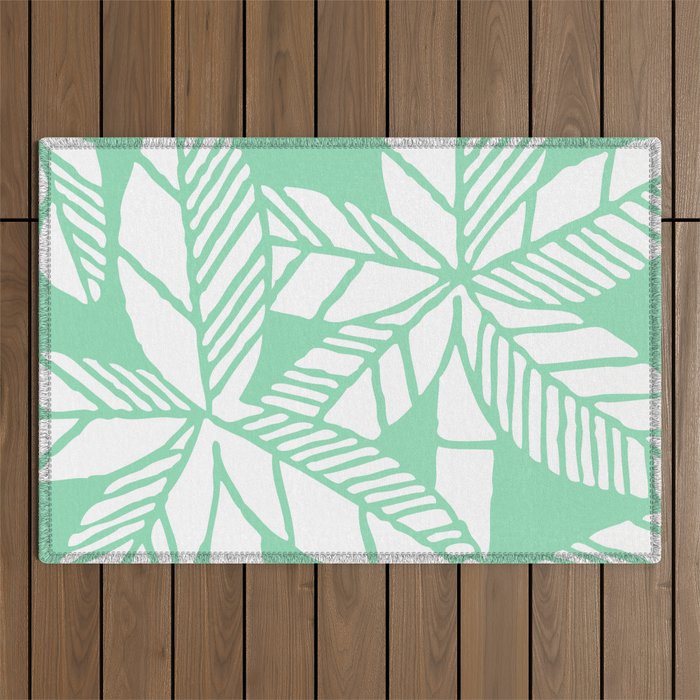 Tropical Palm Tree Composition Mint Green Outdoor Rug