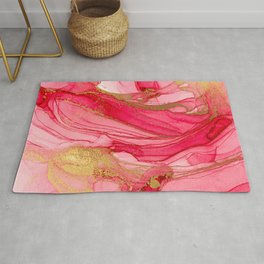 Pink and Gold Abstract Watercolor Paint Area & Throw Rug