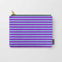 [ Thumbnail: Sky Blue & Dark Violet Colored Striped Pattern Carry-All Pouch ]