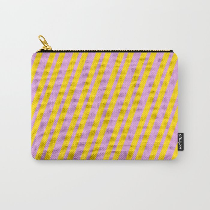 Plum & Yellow Colored Lined/Striped Pattern Carry-All Pouch
