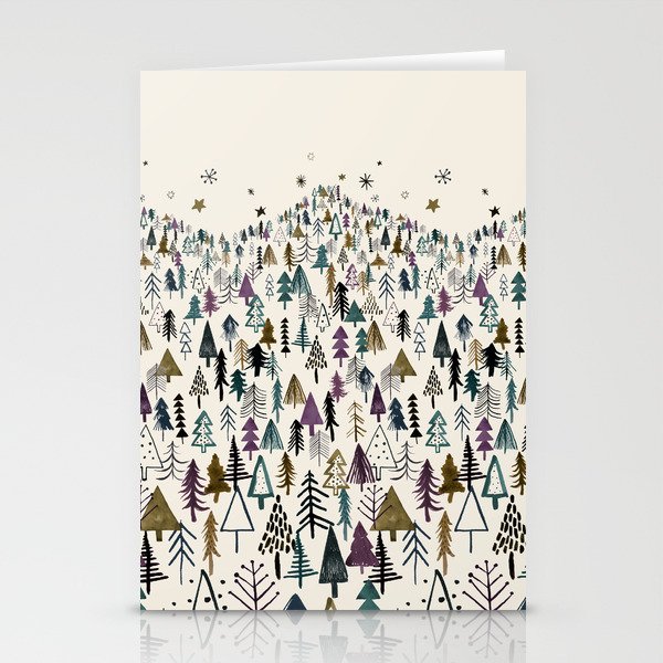 Trees forest night Stationery Cards