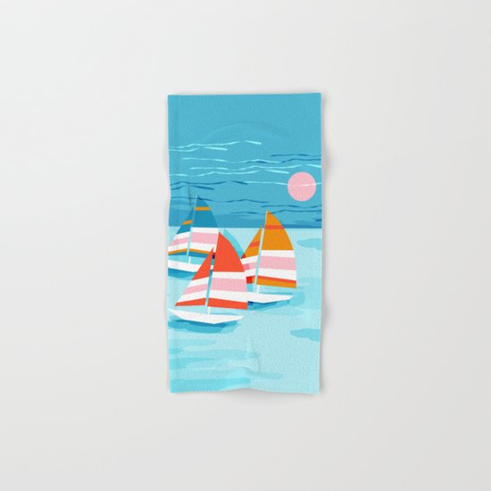 Popin - memphis sports retro throwback neon sailing sailboat cool rad gnarly trendy watersports Hand & Bath Towel