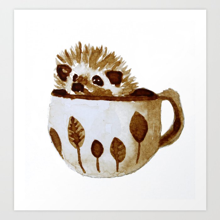 Hedgehog in a Cup Painted with Coffee Art Print