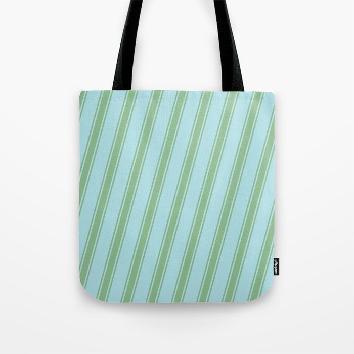 Powder Blue and Dark Sea Green Colored Striped/Lined Pattern Tote Bag
