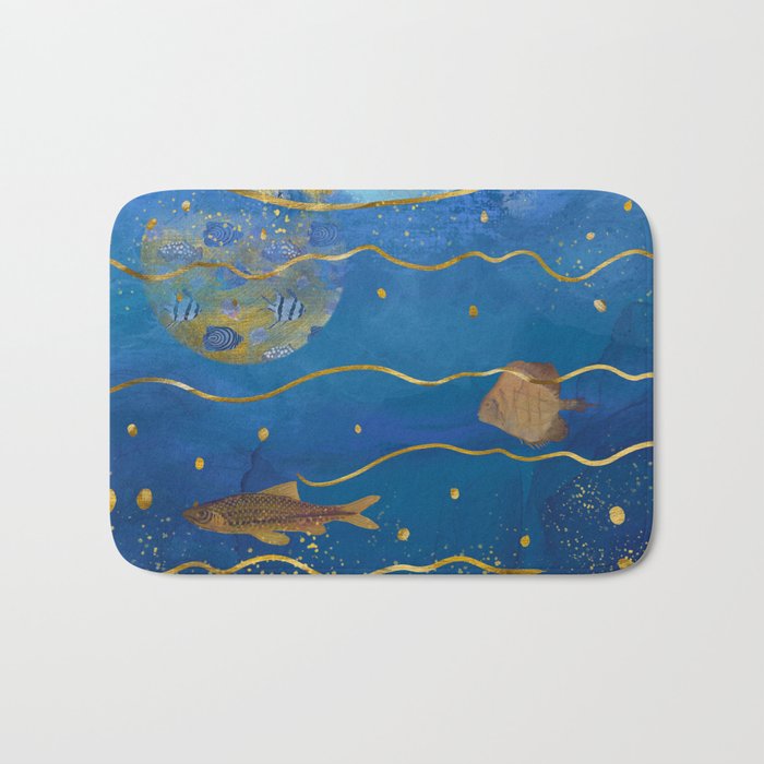 Golden Moon Over the Ocean - Surrealist Dreams Bath Mat