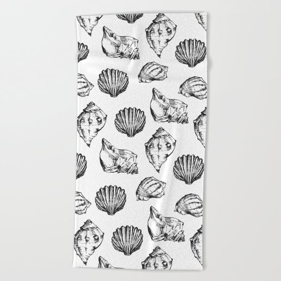 Seashells. Black and white Beach Towel