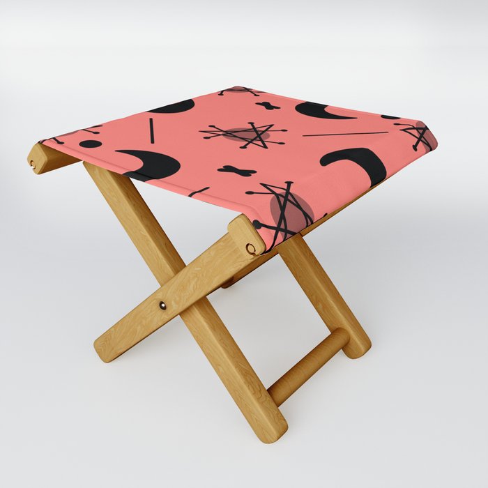 Moons & Stars Atomic Era Abstract Salmon Pink Folding Stool