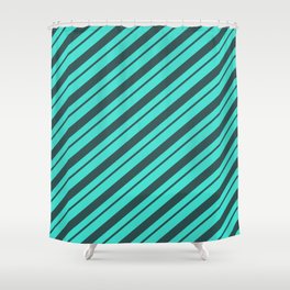[ Thumbnail: Dark Slate Gray & Turquoise Colored Stripes Pattern Shower Curtain ]