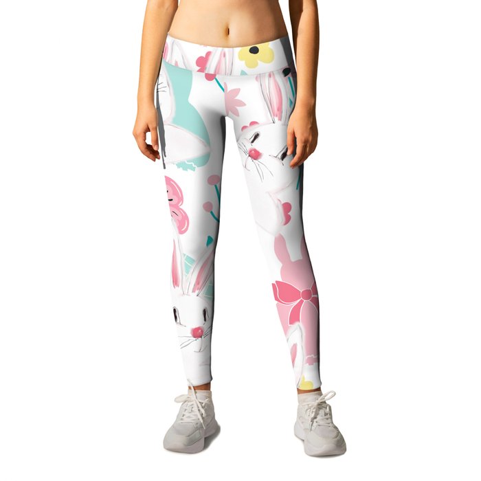 Easter Bunny And Eggs Floral Pattern  Leggings