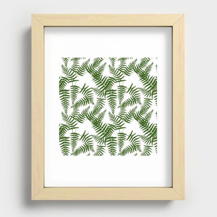 Green Silhouette Fern Leaves Pattern Recessed Framed Print