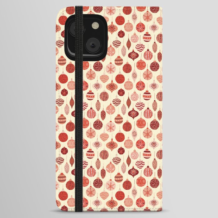 Christmas Ornaments Red Pink Beige Pattern iPhone Wallet Case