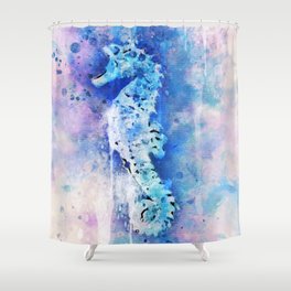 magical watercolor sea horse painting Shower Curtain