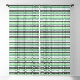 [ Thumbnail: Light Green, Sea Green, Mint Cream & Black Colored Pattern of Stripes Sheer Curtain ]