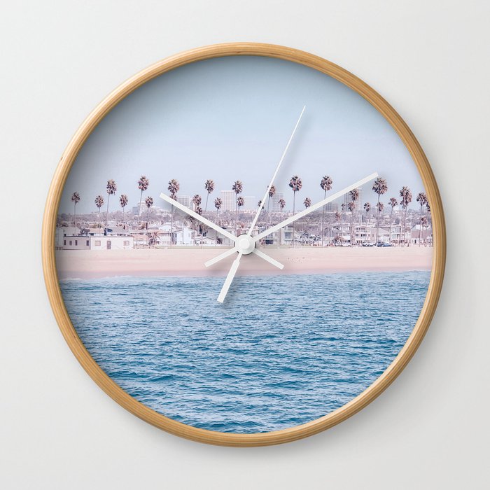 Vintage Newport Beach Print {3 of 4} | Photography Ocean Palm Trees Cool Blue Tropical Summer Sky Wall Clock