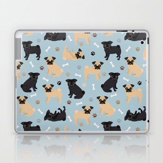 Pug Dogs Pattern Blue Laptop & iPad Skin