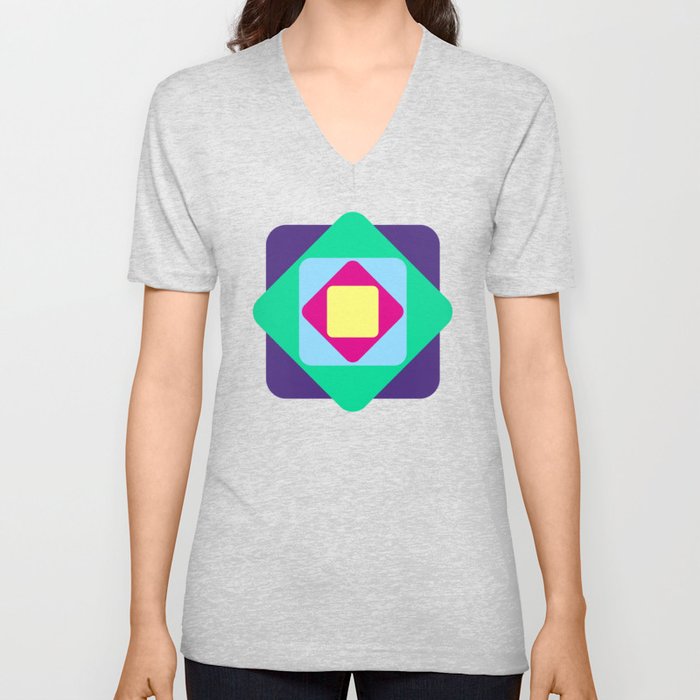 90s Geometric Pattern V Neck T Shirt