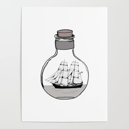 Ship in the Glass Bulb for Home Decor and Apparel Poster