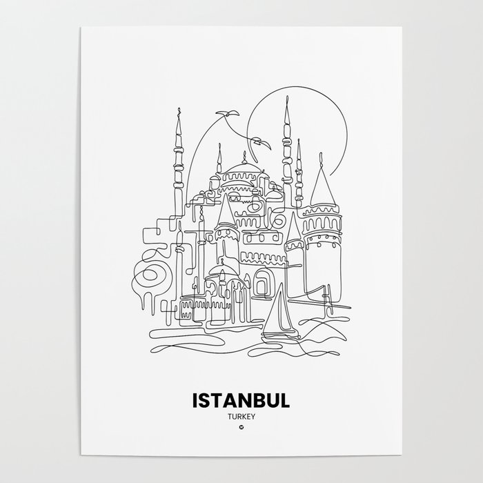 Istanbul Turkey One Line Drawing Poster