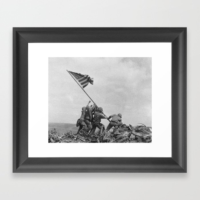 American Troops raising American flag on Mount Suribachi, Iwo Jima, 23 February 1945 Framed Art Print