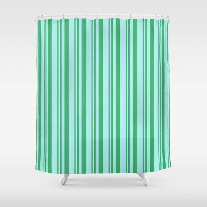 Sea Green and Turquoise Colored Lined/Striped Pattern Shower Curtain