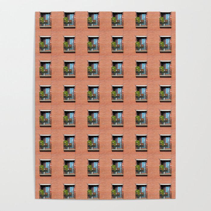 Window Brick Building Pattern Red Wall Poster
